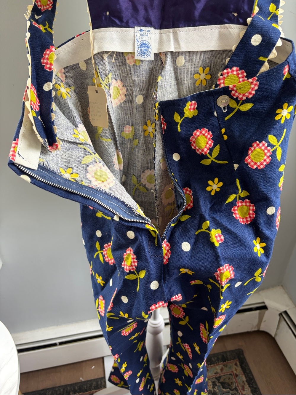 Cottagecore, Retro-Vintage, 70s Boho, sunflower polka dot overalls - Picture 14 of 15